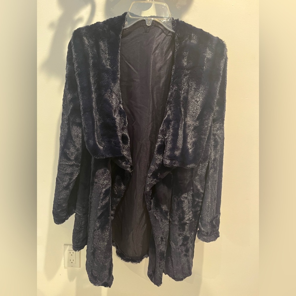 Navy blue faux fur coat